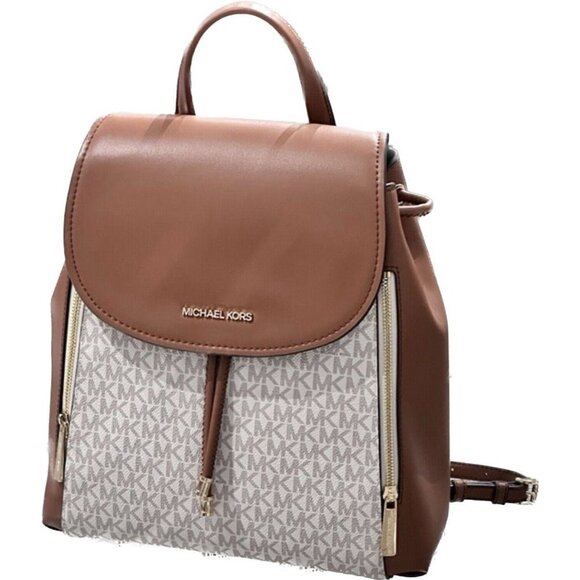 Michael Kors backpack phoebe medium flap drawstring MK signature Vanilla - Picture 2 of 7